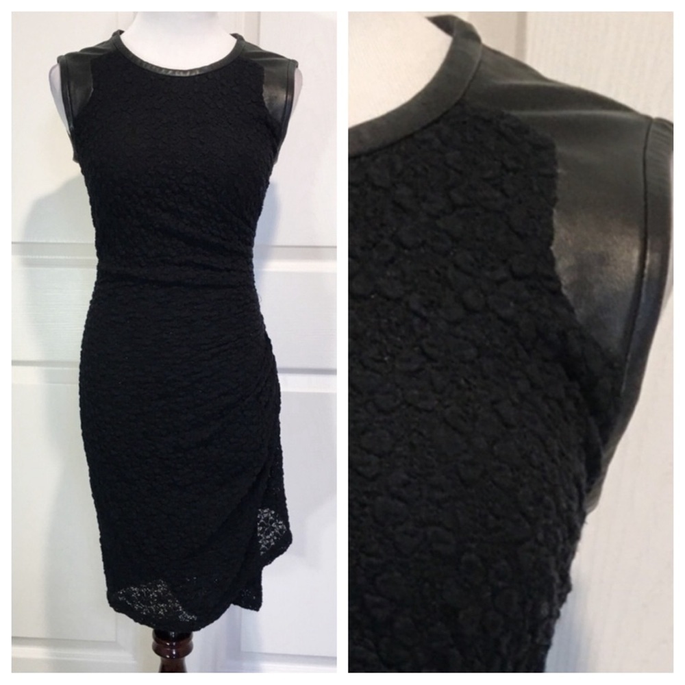 Leather! Sea NY lamb leather and lace ruched bodycon dress